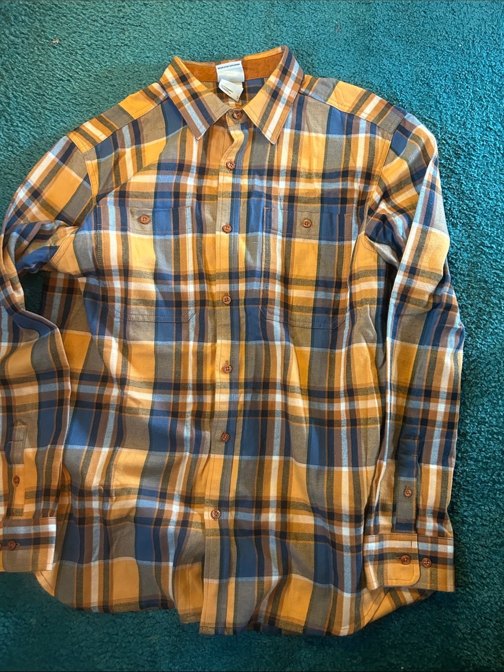 Men's North Face Plaid Button-Up Shirt - Mustard & Blue
